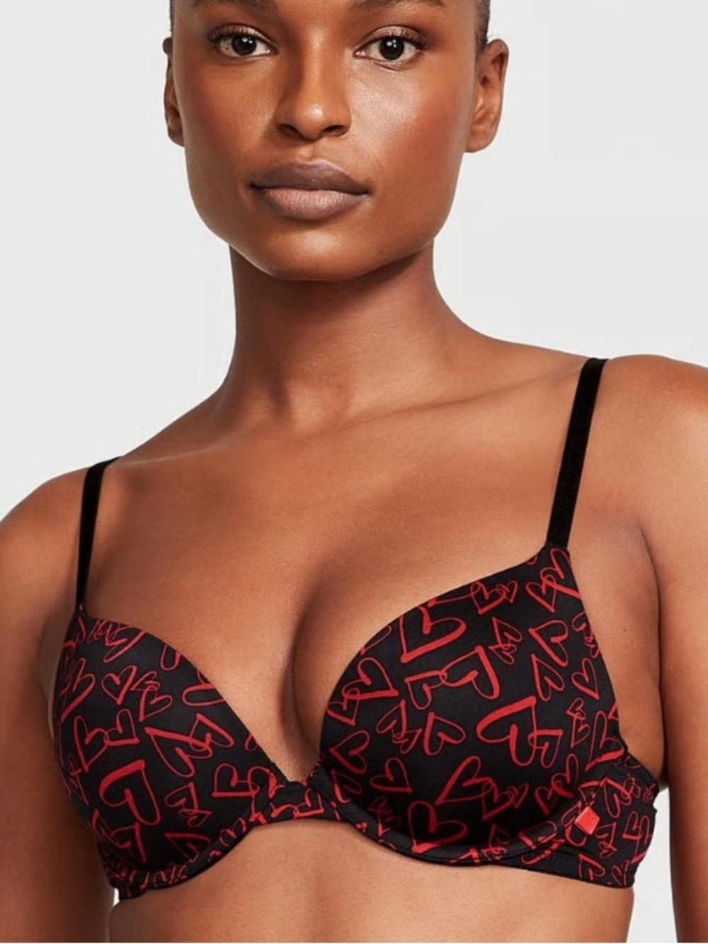 Victoria's Secret Sexy Tee Smooth Push Up Bra 34D Red Black Hearts Underwire